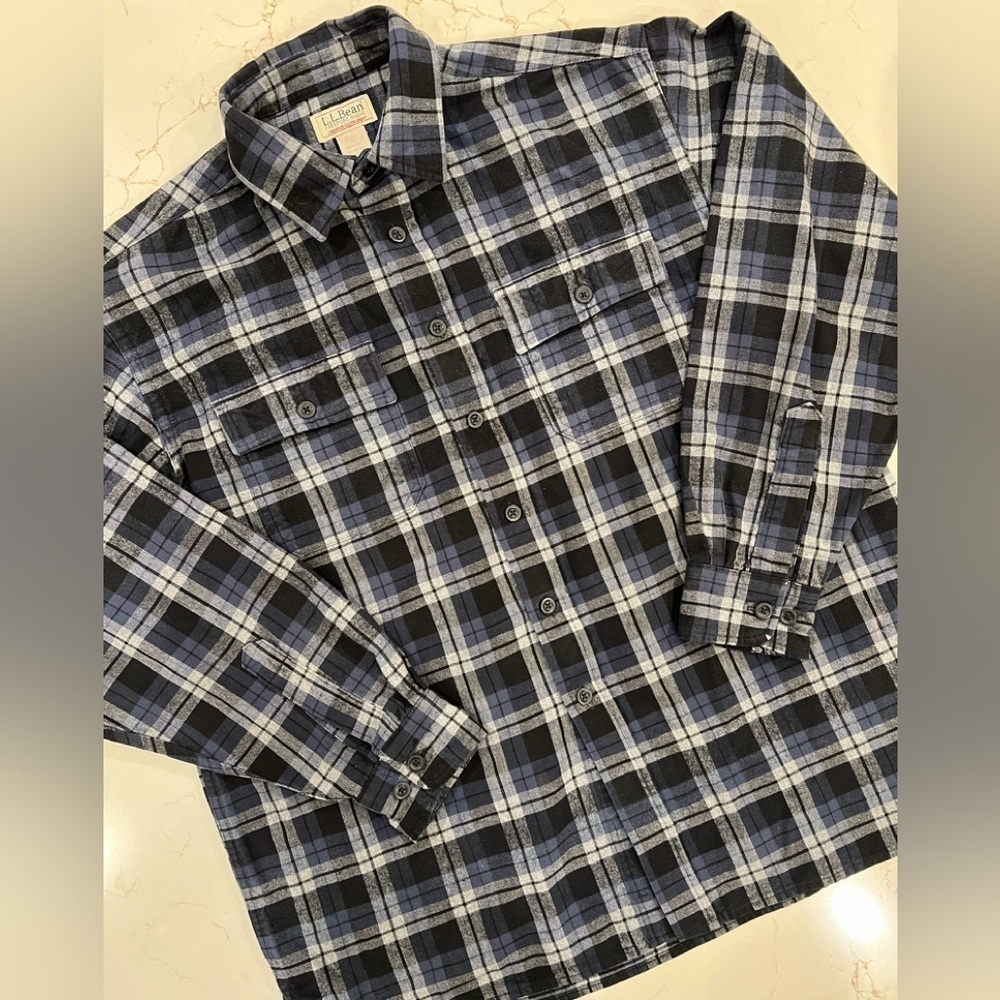 LL Bean Men's Heavy Chamois Cloth Shirt Plaid Cotton/ Large - Regular